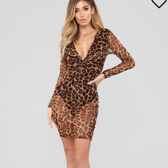 Fashion Nova Dresses & Skirts - Fashion Nova Leopard sheer bodysuit Dress sexy